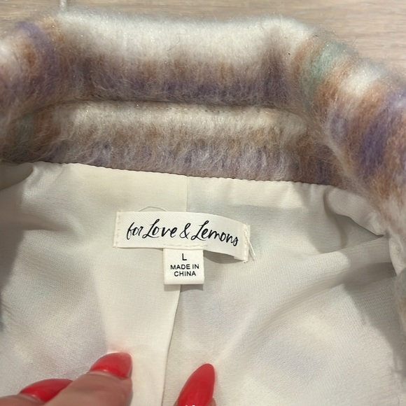 For Love And Lemons Size Large Cream Pastel Plaid Oversized Blazer Pea coat L - Picture 10 of 14